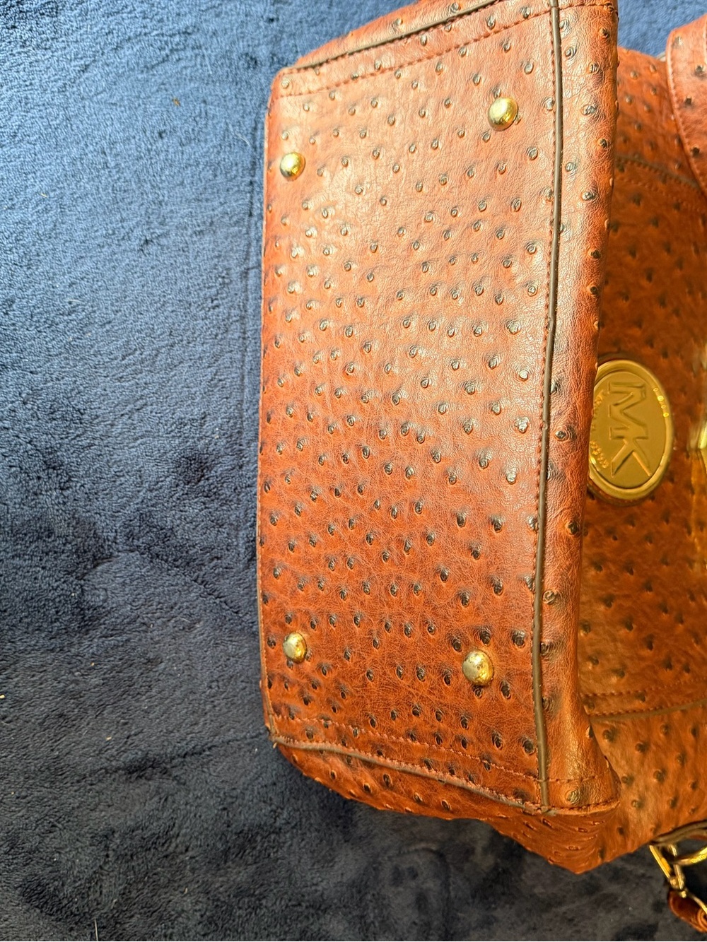 Michael Kors Cognac Ostrich-Embossed Leather Satchel with Gold Hardware - Picture 2 of 4